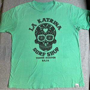 Green La Katrina sugar skull surf shop graphics t-shirt 100% cotton size large